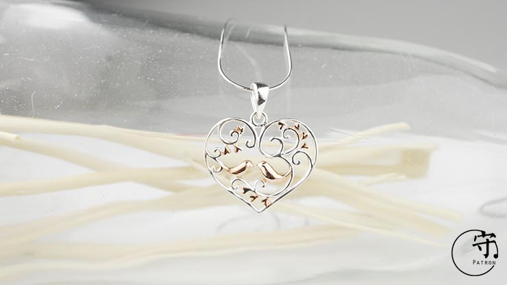 Handmade Hollow Out Sterling Silver Flower vine Birds Heart Shape Pendants No Chain